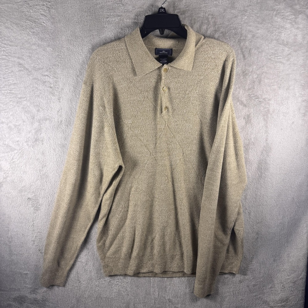 Dockers Sweater Mens 2XLT Beige Collared 3 Button Knit Pullover Long Sleeve
